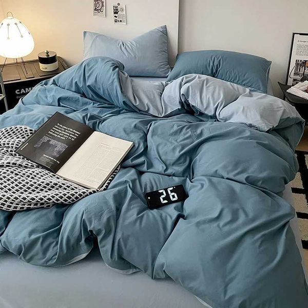 Simple Blue Solid Color Bedding Set Soft Brushed Duvet Covers case for Girls Boys Twin Queen King Fashion Comforter CoverC250122