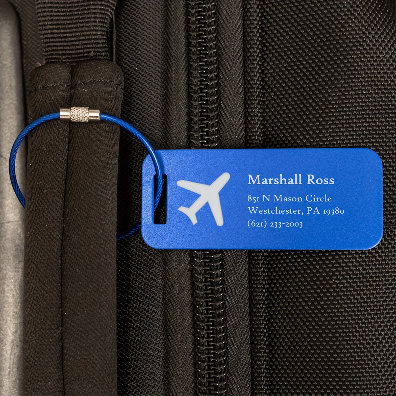 TEMU Customizable Aluminum Luggage Tag – Lightweight, Travel Id For Bags & Suitcases, Personalized & Contact , Steel-colored Rims, Medium Size For