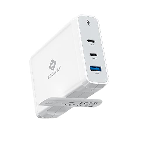 140W USB C Power Adapter, Egoway PD 3.1 3-Port GaN Wall Charger Compatible with Mac Book Pro 16'', Laptops, Phones, Tablet and More White