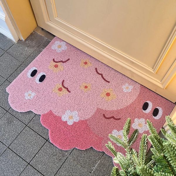 PVC Pink Doormat Plants Welcome Entrance Rug Hallway Mat Carpet Area Anti Dust Floor Tidy Clean Pad Aesthetic Home Decor 241231