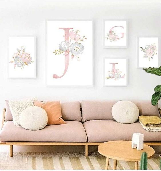 Flowers Wall Art Pictures For Girls Ro Decoration Personali Poster Baby Name Cust Canvas Painting Nursery PrintsT250117