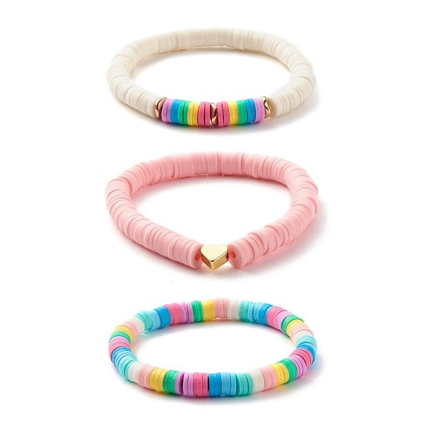 Handmade Polymer Clay Heishi Beads Stretch Kids Bracelets Set