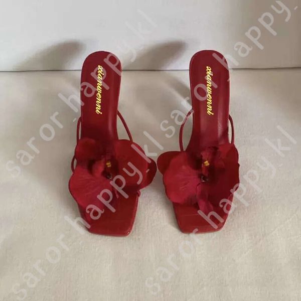 Elegant Wind Red High-Heeled Shoes Women 2024 New Flower Toe High-Heeled Slippers Summer Skirt Wear High-Heeled Sandals 616