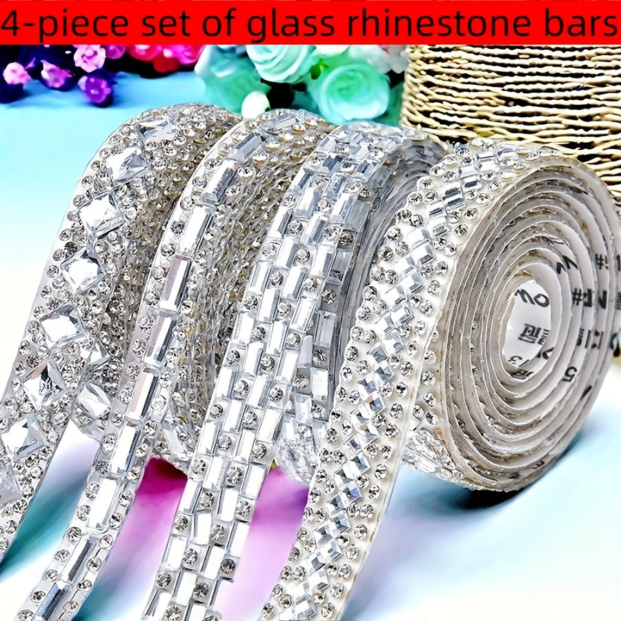 TEMU 4pcs Set Of Self-adhesive Glass Crystal Stickers, Ribbon Decorations, Diy For Craft Gifts, Decal Accessories, Automotive Festivals, Wedding