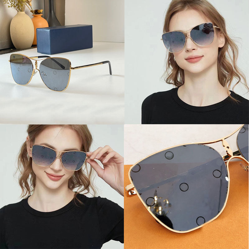Star Square Sunglasses features a floral decoration in the middle metal mirror legs with engraved letters and floral signatures gradient printed sun