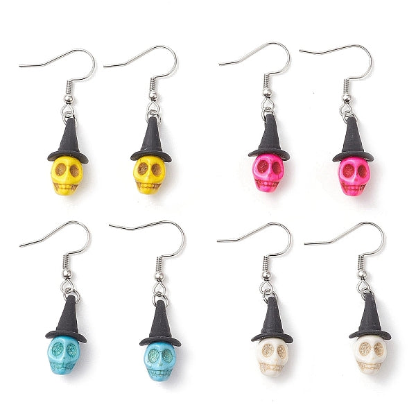 4 paire de boucles d'oreilles pendantes en turquoise synthétique teintées