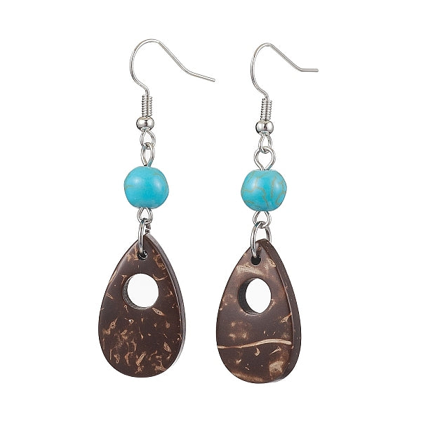 Boucles d'oreilles pendantes en forme de larme de noix de coco et turquoise synthétique pour femme