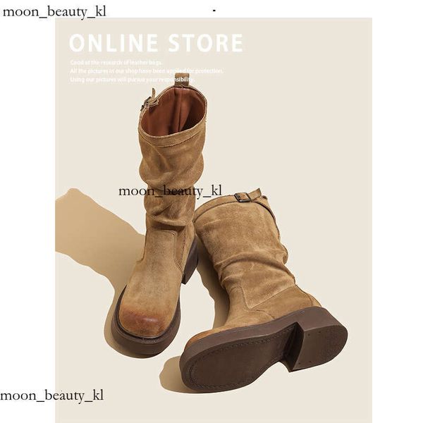 Designer Boot Inner Height Retro Brown Western Cowboy Boots For Women 2024 New Spring And Autumn Pile Boots, Mid Tube Slim Boots, Short Boot