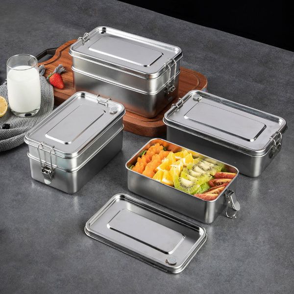 Lunch Boxes 304 Stainless Steel Box Double Layers Bento Student Food Container Snack Storage Antileak Fruits 230731