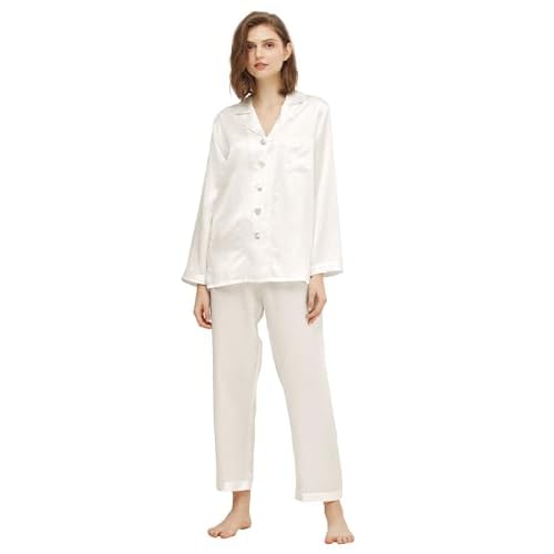 LilySilk Silk Pajama Set for Women 100% Real Mulberry Silk Sleepwear Natural White XX-Large