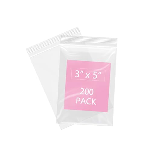 iMailer - 200 Pcs - 3" x 5" Small Plastic Bag - 2 Mil Zip Poly Bags with Resealable Lock Seal Zipper for Photo, Jewelry, Bakery, Treats, Party Favors