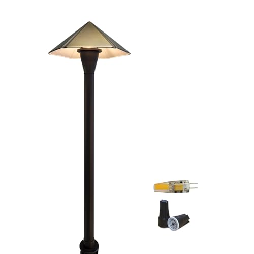 COLOER 12V Brass Outdoor Low Voltage Garden Path Lights for Outside(Bronze,23.2" Tall, 7.9" Shade) with 2W 2700K G4 LED Bulb(605B) Bronze(605B) 1 pack