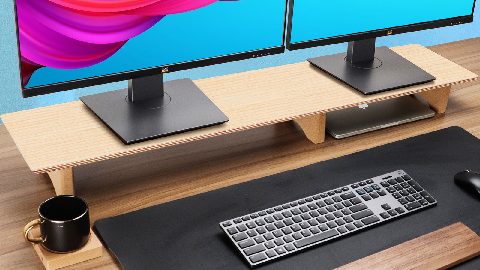 AOTHIA Aothia Large Dual Monitor Stand Riser Oak white