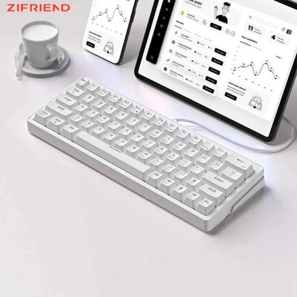 ZIFRIEND ZA63 Mechanical Keyboard 63 Keys Hot Swappable Wired RGB Red Blue Switch Gaming Anti-ghosting 60% Keyboard White KeycapM240715