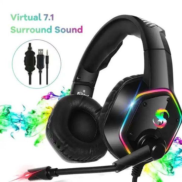 3.5mm USB Plug Stereo Over Ear Headphone With Slashing RGB Light Adjustable Microphone Volume Control Gaming Headset