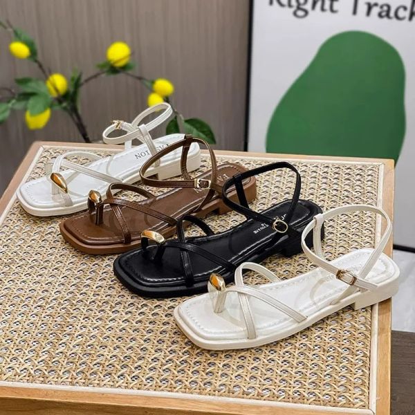 Heeled Sandals Shoes Women&#039;s Black Beach New Summer 2024 Girls Low Comfort Sports Casual Solid 86ad