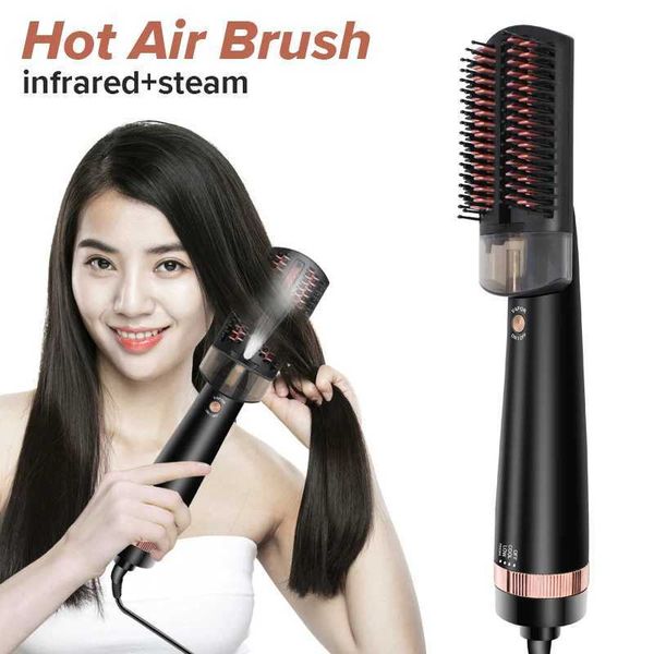 One Step Hair Dryer Infrared Steam Brushes Straightening Iron Hot Air Blower Straightener Comb Styler Smooth Frizz Hair Care Y240807 Y240807