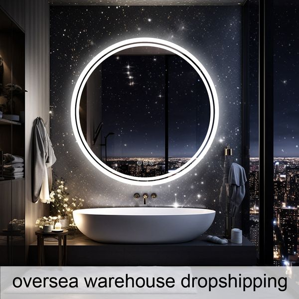 LUVODI 600 x 600 Round Illuminated Bathroom Wall Mirror with Demister Led Lights Dimmable Makeup Mirror for Bathroom Renovation