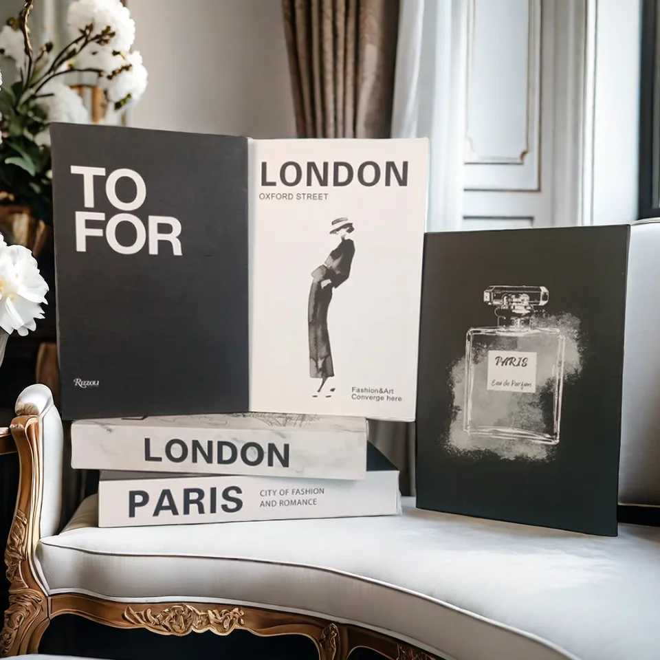 Novelty Items Luxury Fake Book Storage Box Decorative Books Coffee Table Aesthetic Decoration London Paris New York Perfume Living Room DecorL406