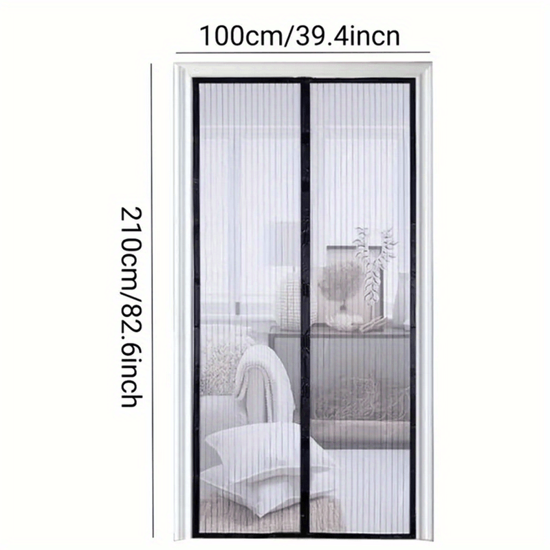 TEMU 1 Set Striped Soft Screen Door Curtain With Magnetic Closure - Breathable And Resistant, Self-sealing Heavy-duty Mesh Partition, Pet Friendly, ,
