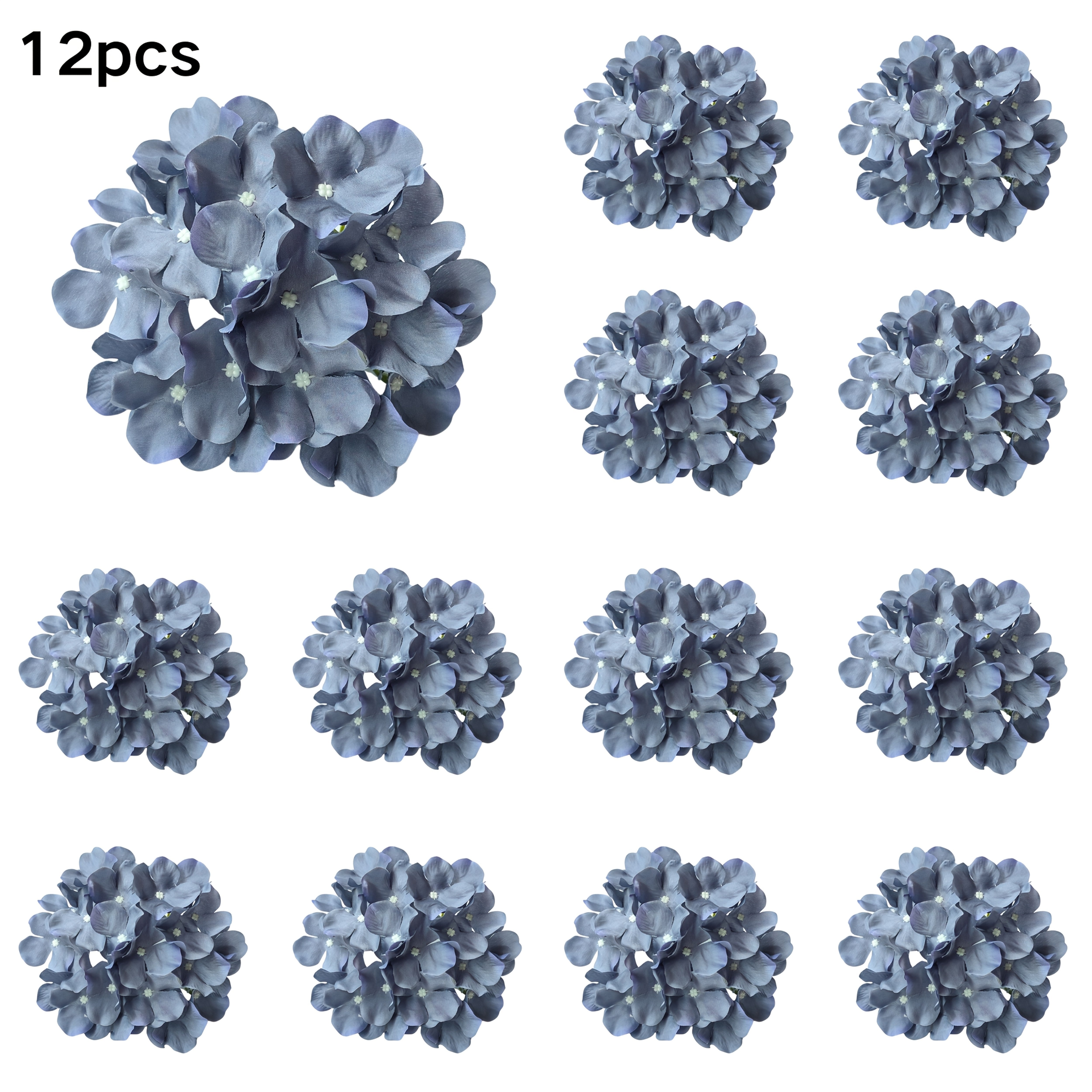 TEMU 12pcs Realistic Light Blue Hydrangea Flower Heads - Polyester Bouquets For Weddings, Home Decor, And Outdoor Events, Perfect For Tabletop