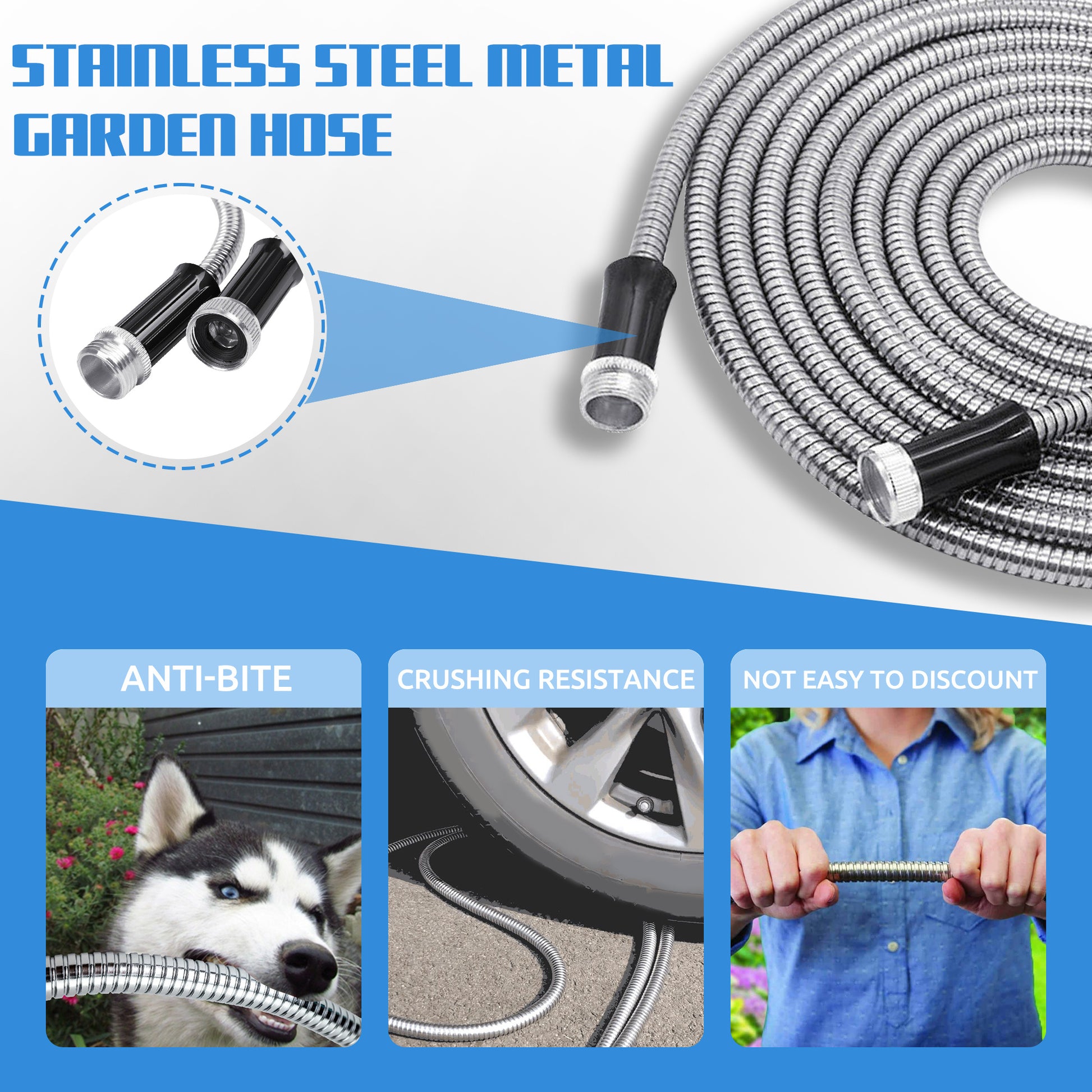 TEMU 50ft Lightweight 304 Stainless Steel Garden Hose Flexible , Puncture-resistant, High-pressure Water Hose Garden Hoses Portable Water Hose