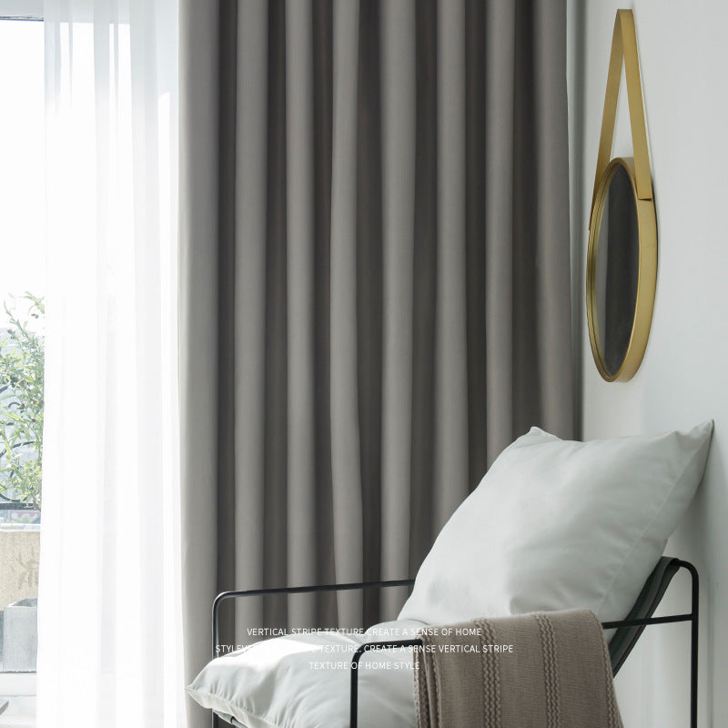 B442 Undertake engineering single-sided light solid color blackout curtain fabric living room bedroom rental house sunshade soundproof curtain finis