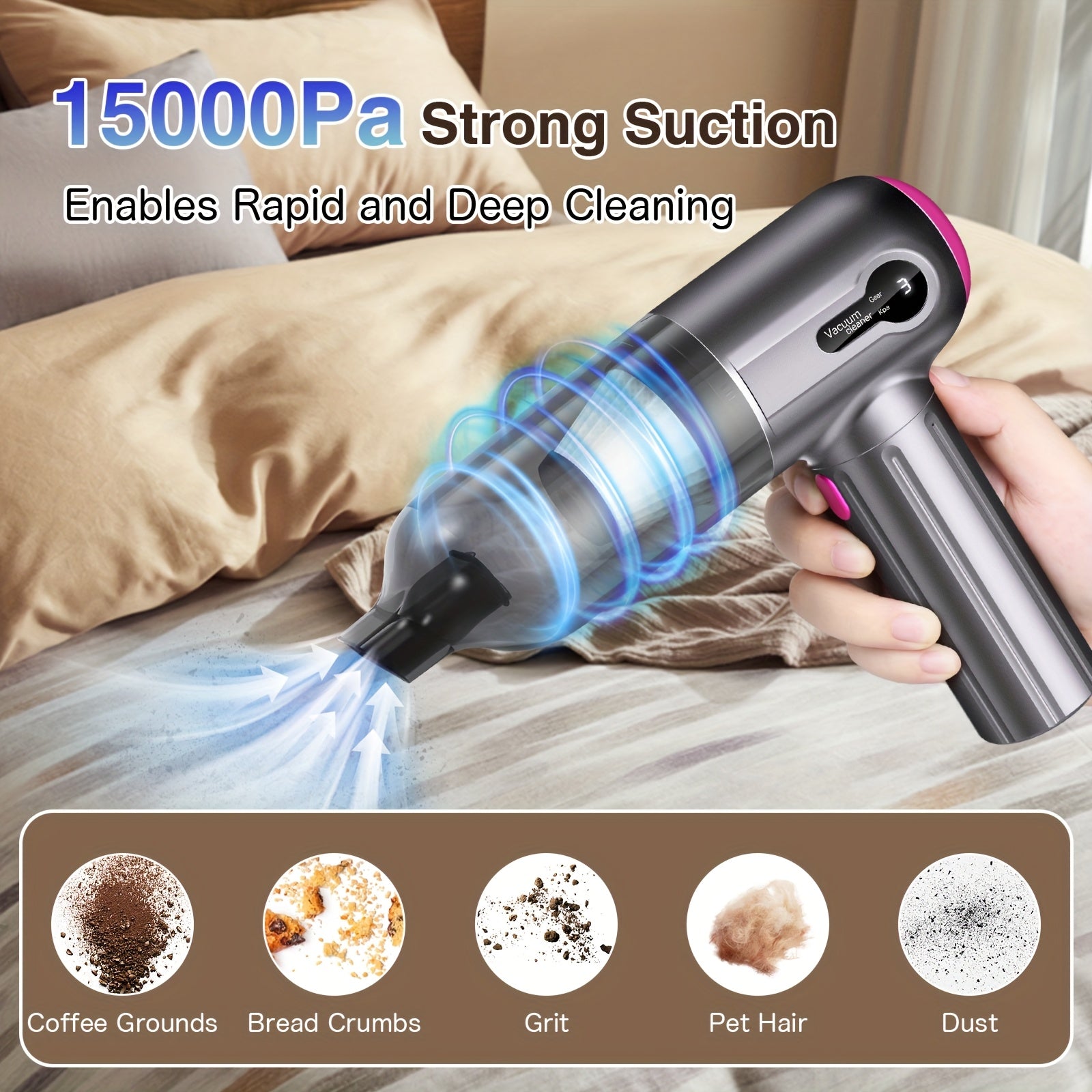 TEMU Handheld Car Vacuum Cleaner Cordless With Brushless Motor, 15000pa High Power Vacuum Cleaner & Air Duster, 2 In 1, Keyboard Portable Vacuum
