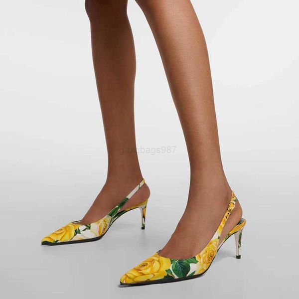 Dress Shoes Women slingback 95cm Stiletto dress Shoes Printed leather pointed toe leather outsole pumps sandals luxury designer Party Highhe