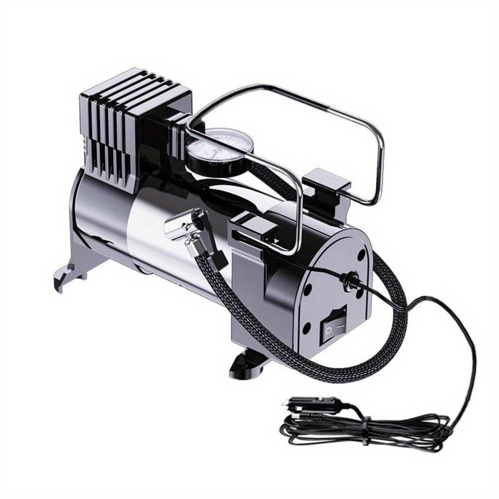 TEMU Portable 12v Car Air Pump - High Power Tire Inflator With Pressure Gauge, Heavy-duty Electric Compressor For Cars, Suvs And Motorcycles