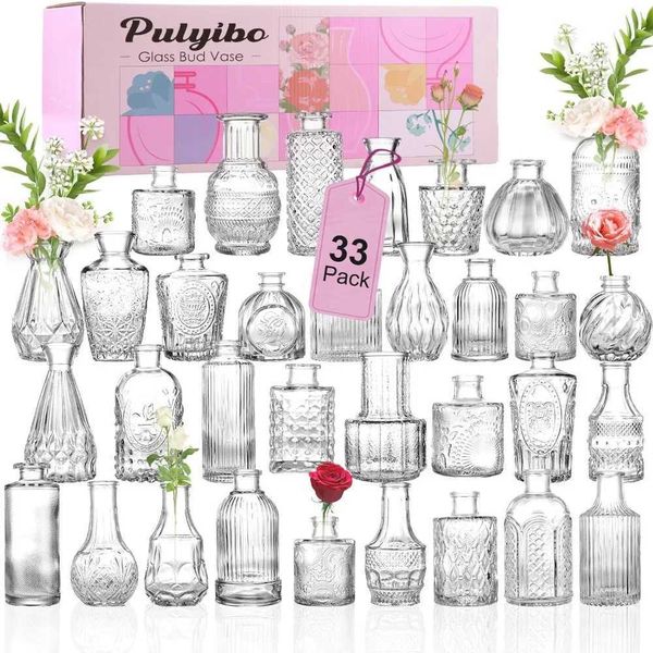 es Glass Bud Vase Set of 33 Pcs Small Vases for Rustic Wedding Centerpieces Mini Vases Bulk Home Table Flower Decor Clear Vases S241144