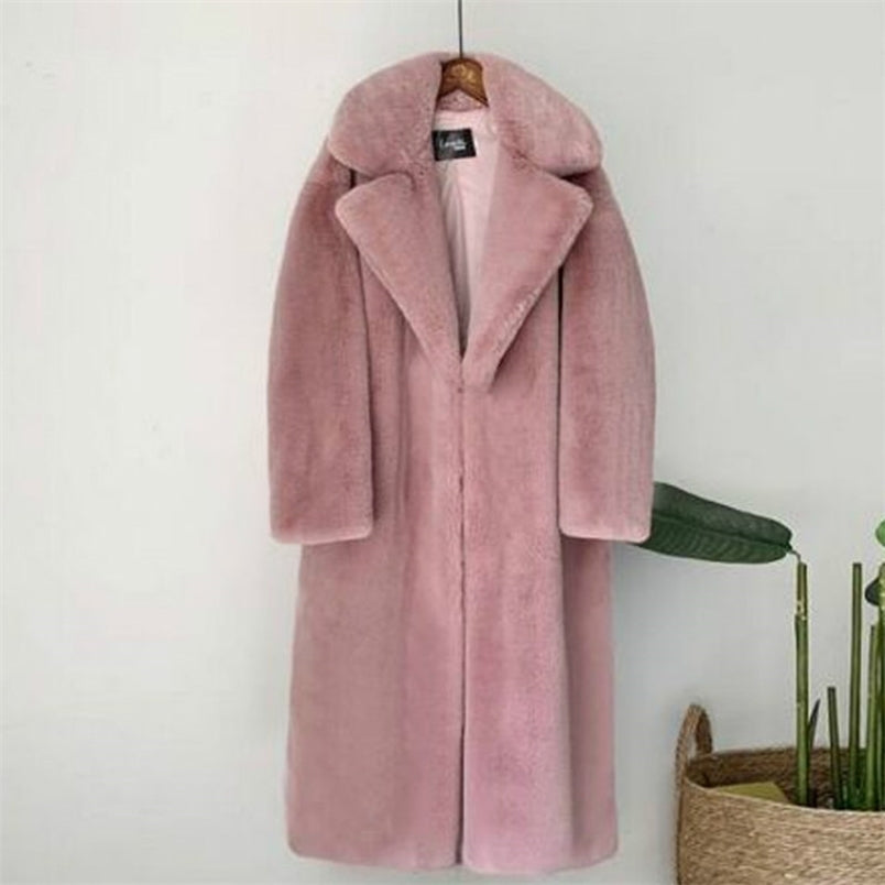 Women&#039;s Fur Faux Fur Women Winter Warm Faux Fur Coat Thick Women Long Coat Turn Down Collar Women Warm Coat Casaco Feminino 221006