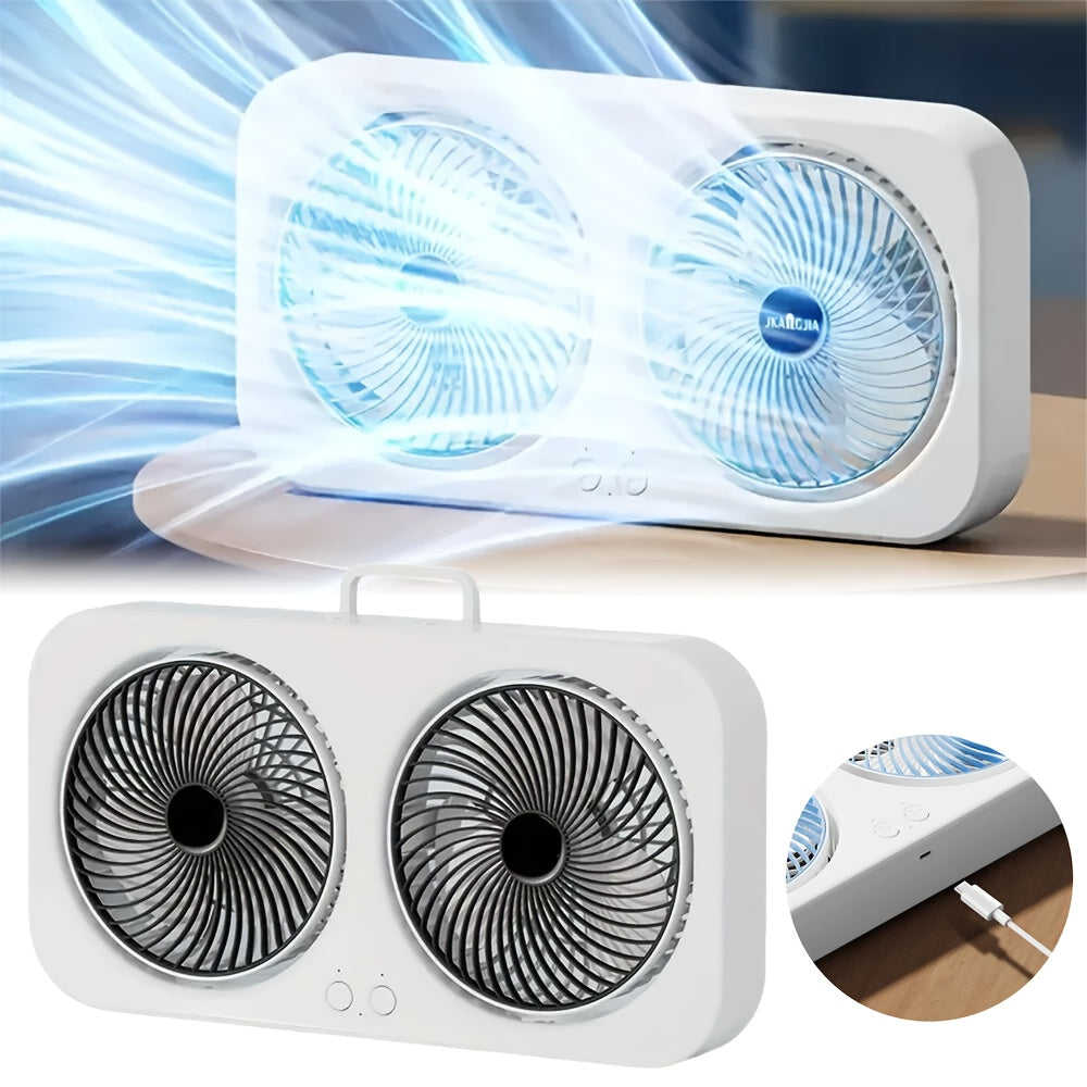 TEMU [portable Dual-head Desktop Fan]usb Portable Fan, 360° Rotatable Blade Wall-mounted And Freestanding Design, 3-speed Setting, Quiet,
