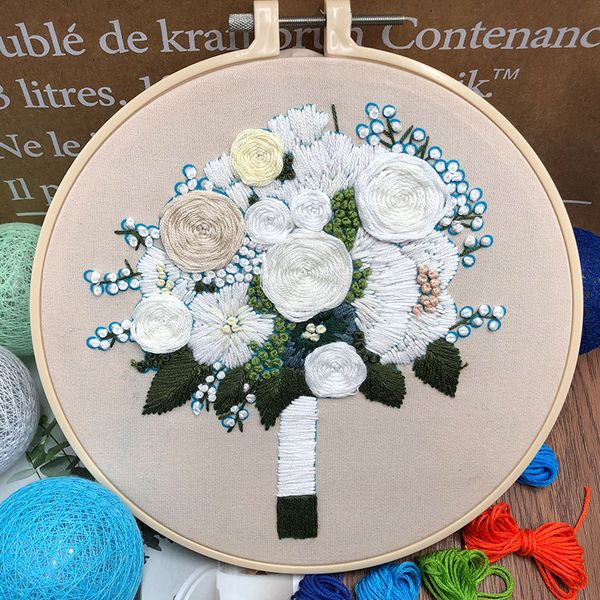 Creative Embroidery Kit Holding Flowers Pattern DIY Material Package Beginner Needlework Tools Sewing Craft Kits Home Decoration