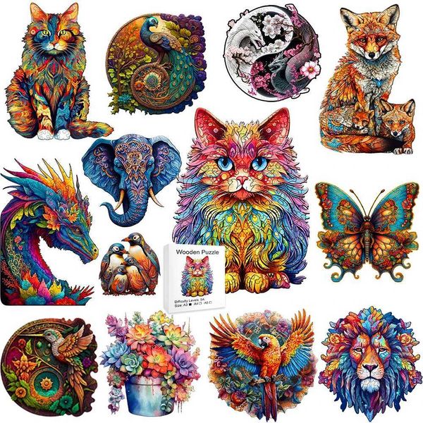 Interesting Colorful Cat - Wooden Puzzle - Challenge Your Brain - Perfect for Birthdays and Holidays - ColorfulChristmas Gifts W250117