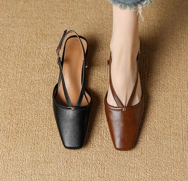 Sandals Phoentin Designer Slingbacks Square Toe Black Woman Summer 2024 Low Heeled Ladies Shoes Plus Size L240902