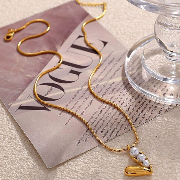 Collares colgantes de corazón de perla de vidrio y acero inoxidable 304 para mujer