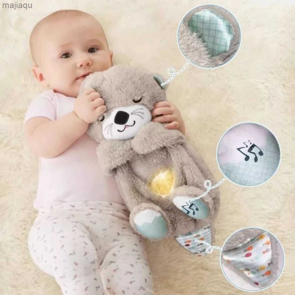 Plush Dolls Baby Breathing Bear Baby Soothing Otter Plush Doll Toy Baby Kids Soothing Music Sleeping Companion Sound and Light Doll Toy Gift