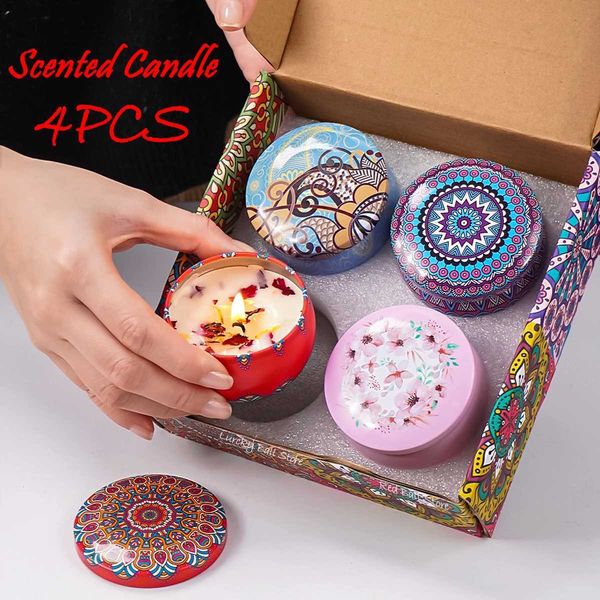 4-piece-box scented candle set with Islamic Arabic pattern scented candle jar DIY smoke-free couple romantic reward candles W240813