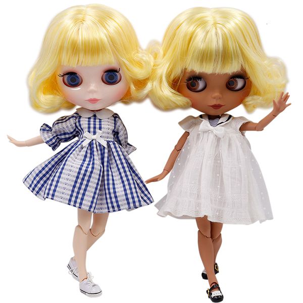Dolls ICY DBS factory blyth doll joint body Glossy face or frosted face yellow curly hair DIY sd gift toy 230426