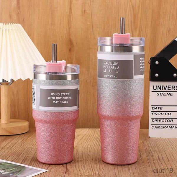 Thermoses 600-900ml Coffee Mug Diamond Paint Thermos Cup with Lid and Straw With Handle Insulated Tumblers Vacuum Stainless Steel Beer Cup