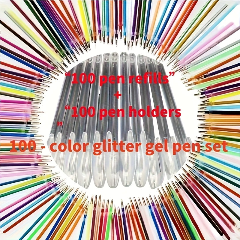 TEMU Halloween Gifts 100pcs Glitter Gel Pen, Colored Glitter Pen Holder, For Making Cards, Neon Glitter Gel Marker Pen, Suitable For Adults To Color