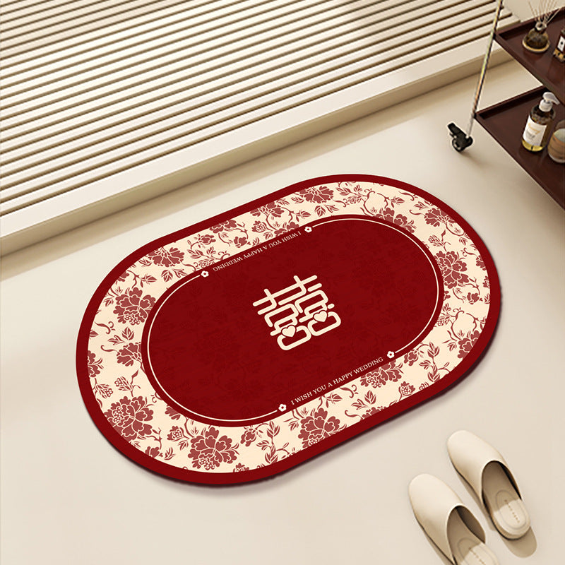 Wedding Floor Mat Bathroom Absorbent Non-slip Anti-fall Door Red Festive Wedding Room Carpet Mat