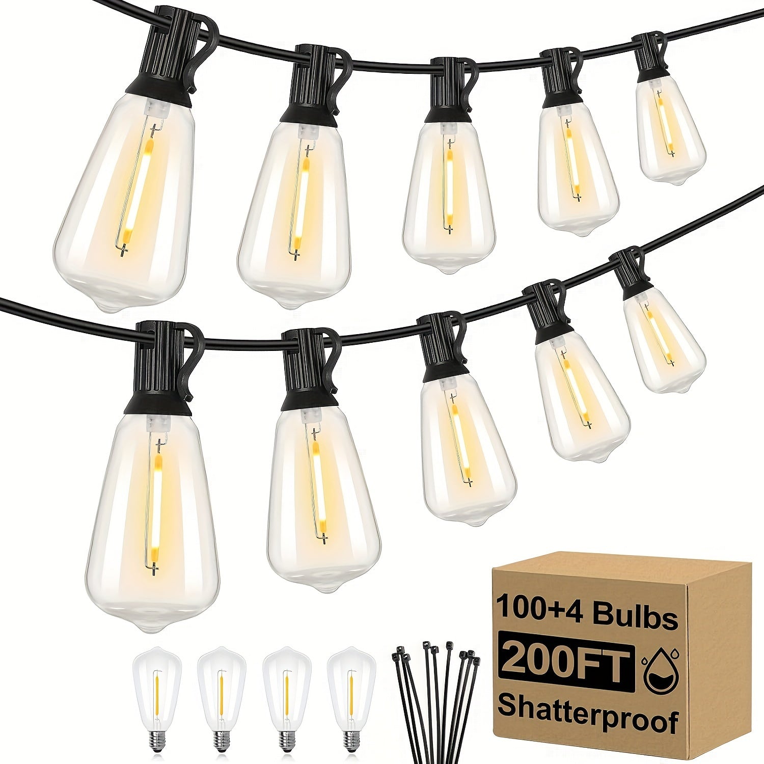 TEMU 60ft 120ft 200ft Led Outdoor String Lights, Patio Lights With 52 Shatterproof St38 Edison Bulbs, 2700k Dimmable Lights String, Outside Hanging