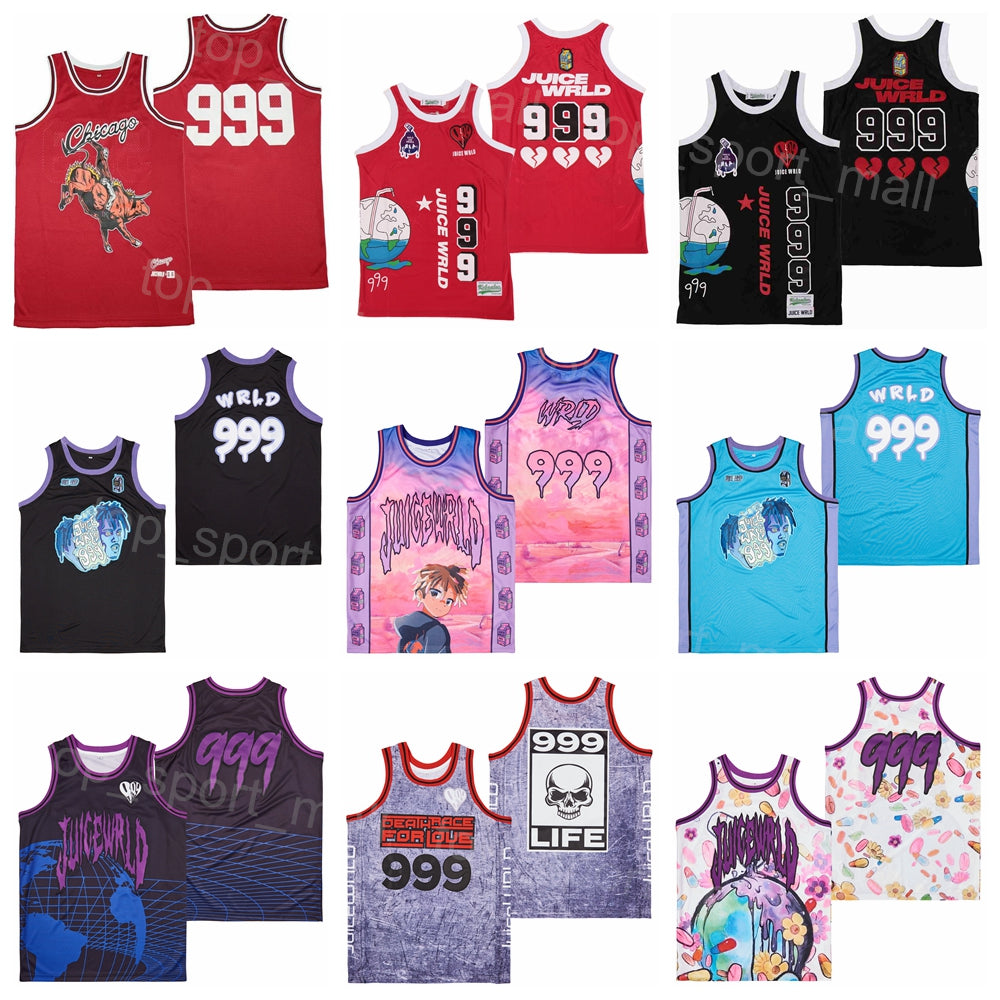 Moive Basketball 999 Juice Wrld Jersey Lyrical Lemonade BR Remix Death Race For Love Cover Life HipHop Retro Sewn On Pullover High School College Te