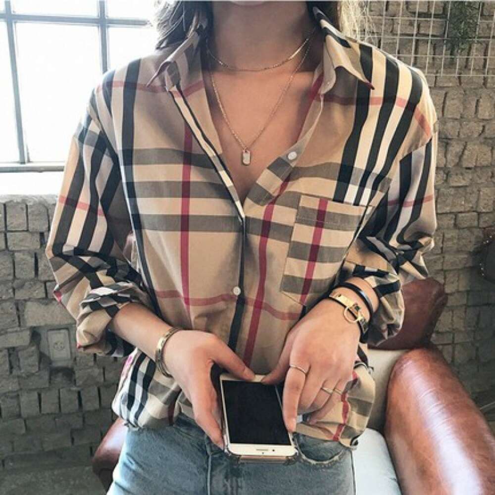 Womens Blouses Designer Shirts Fashion Classic Spring Summer Plaid T-Shirt Casual Long Sleeve Top Plus Size M-4XL