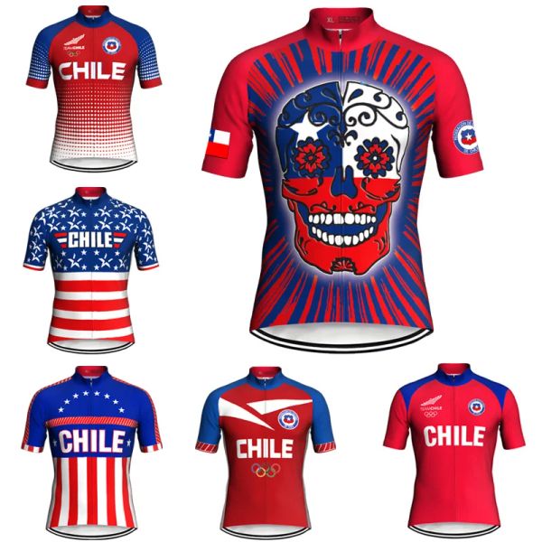 Cycling Jersey Team Chile, Pro Team, Outdoor Bicycle Short, Bike Wear, MTB Race, Summer Sports Clothing, Pockets, Zipper Chilean