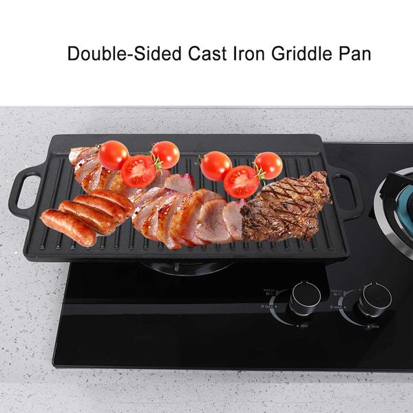 Griddle Pan Non-Stick Cast Iron Grill Griddle Pan Ridged and Flat Double Sided Baking Cooking Tray Bakeware Non-stick Grill Pan Y250120