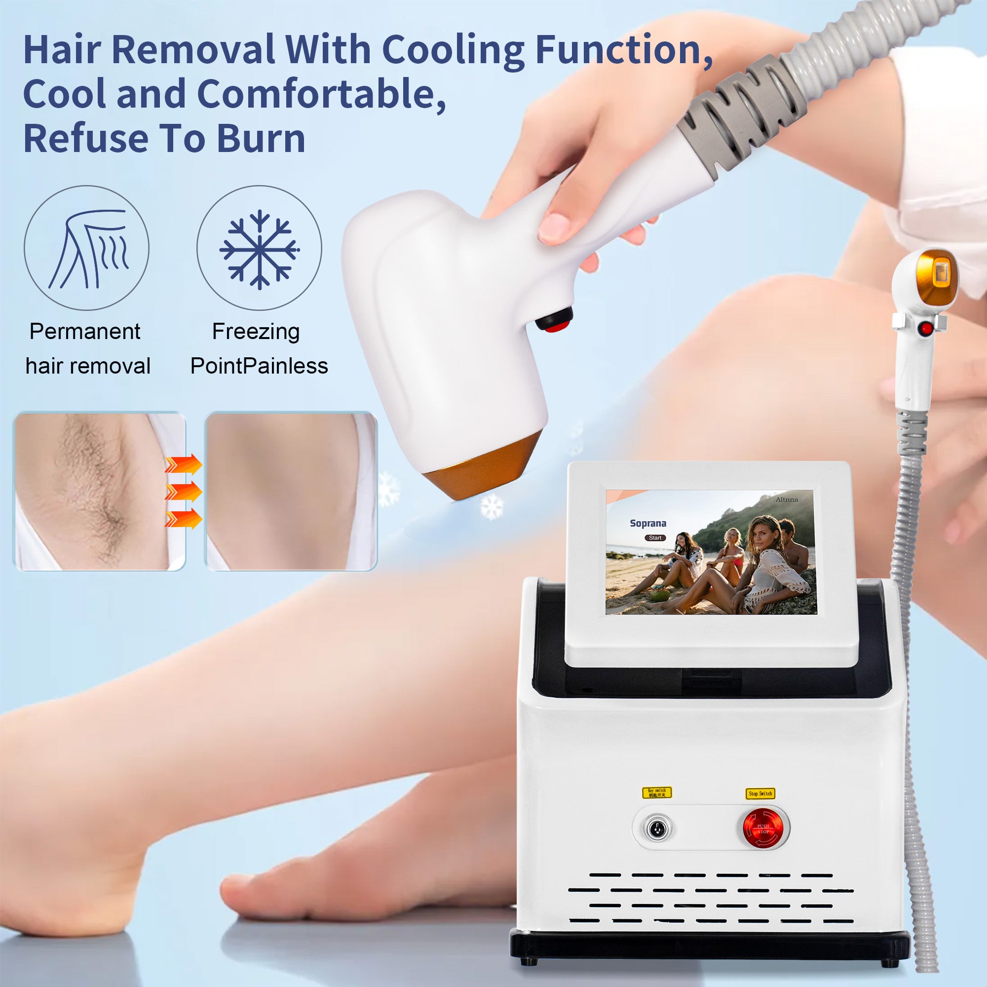 Laser Hair Removal Machine 3 Wavelengths 755 808 1064NM Permanent Painless Facial And Body Hair Removal