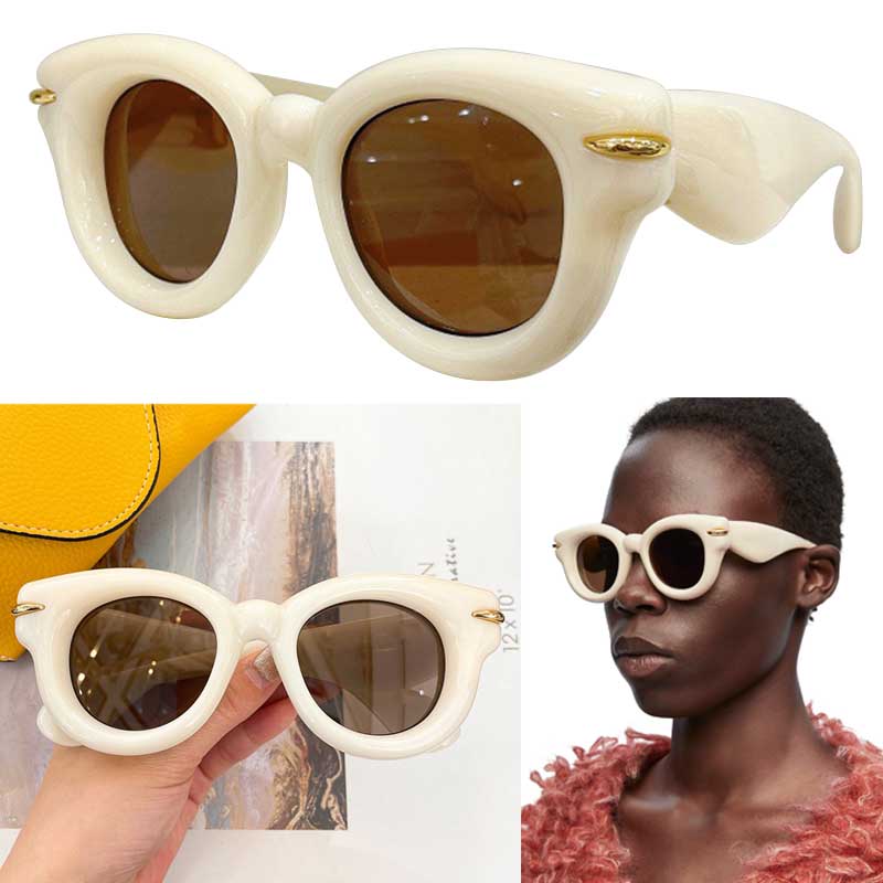 24ss Inflated Round Sunglasses In Nylon Oval Womens Designer sunglasses with Acetate Fiber Salt Frame UV400 Lady Fashion Holiday Theme Ball Glasses